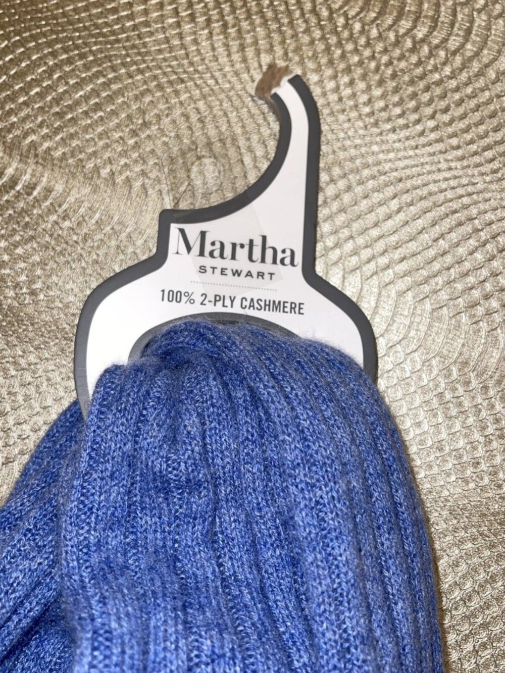 NWT Martha Stewart 100% 2-ply cashmere blue Ribbed wrap scarf Soft Long